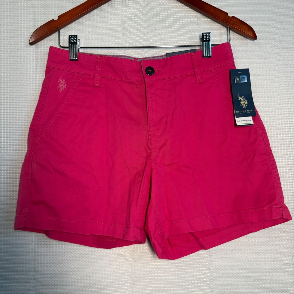 NWT US Polo Assn‎ Women Pink Chino Size 5 Casual Button Fly Embroidered Logo